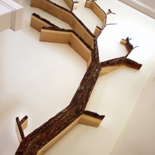 oak staircase tree shelf