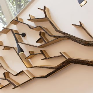 tree shelves wall feature by bespoak interiors