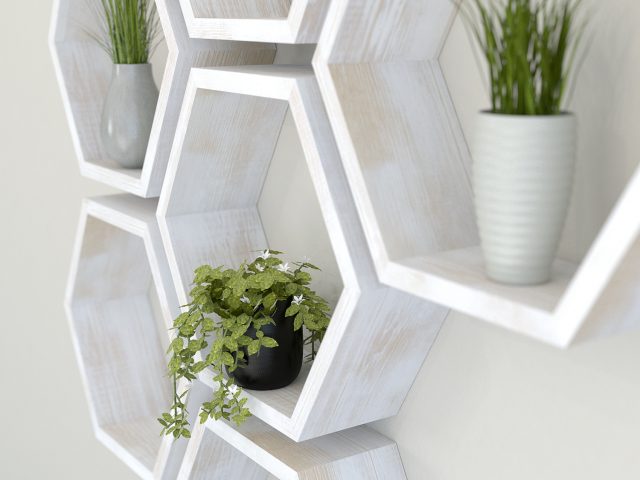 Rustic white hexagon shelves white painted aged oak hexagon shelf geometric shelf hex shelf