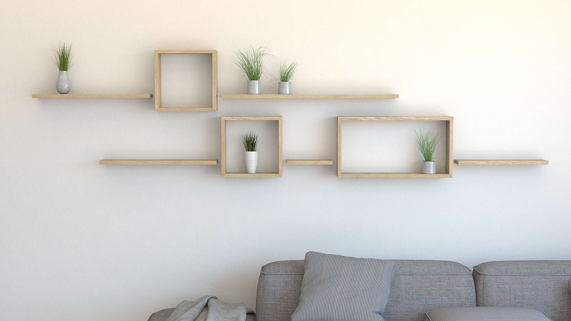 Oiled Oak Square Floating Wall Shelf And Rectangle Shelves Bespoak Interiors