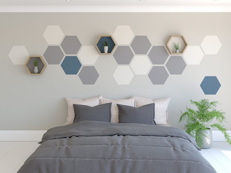 Wall feature painted hexagons on a wall how to paint a hexagon feature wall hexagon shelf