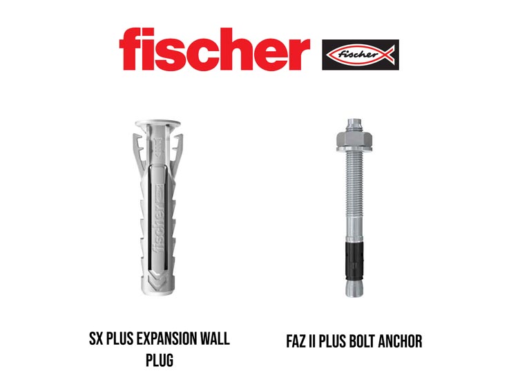 New fischer product images - SX Plus Expansion Wall Plug and FAZ II Plus Bolt Anchor.